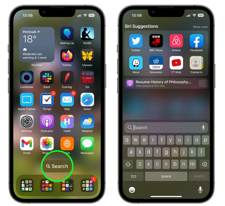 和平镇苹果手机维修分享升级到 iOS 16 后，如何删除主屏幕上的搜索按钮 